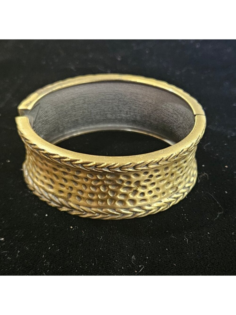 Vintage Hammered Brass-Tone Hinged cuff bracelet dotted oval